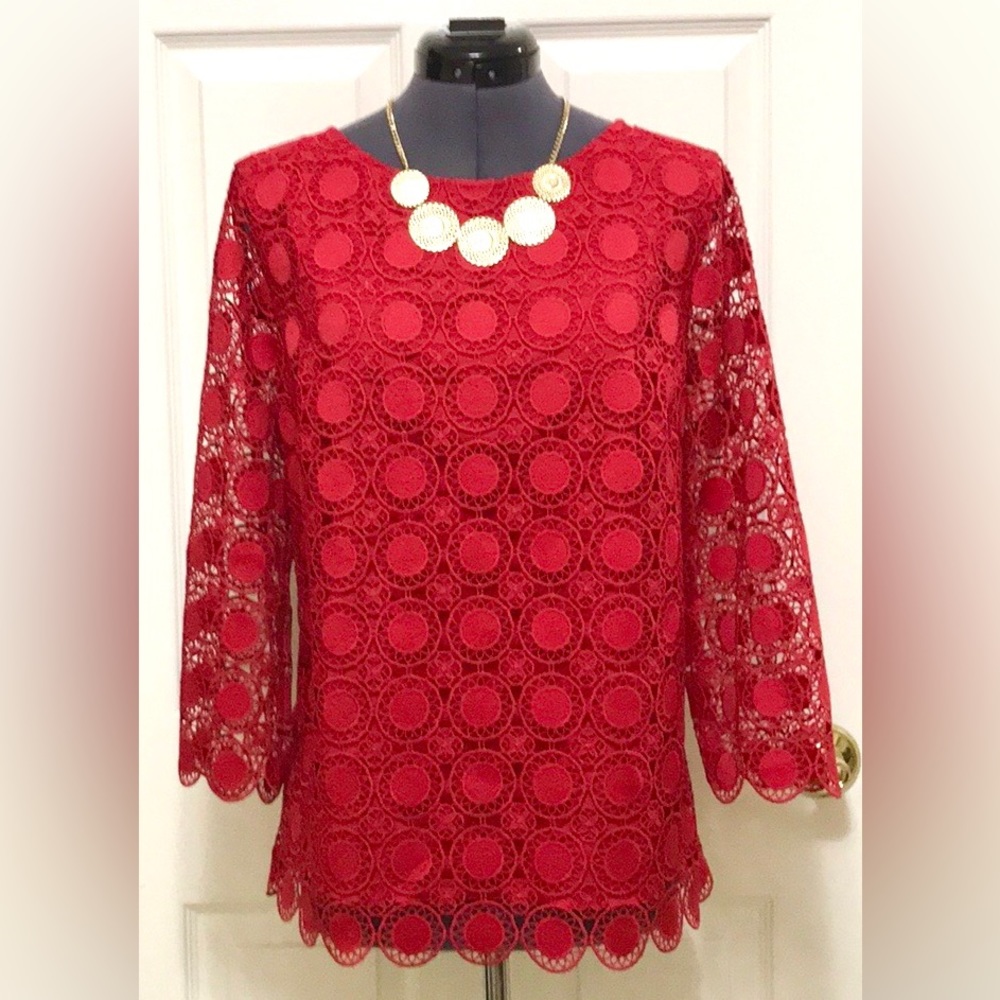 Talbots Holiday Ready Red Medallion Lace Top